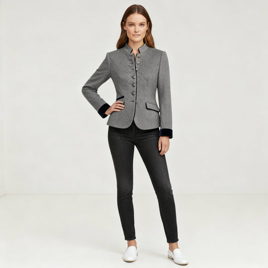 Women's Short Jacket with Multi-Button Placket and Color Accents | Charly Fashion