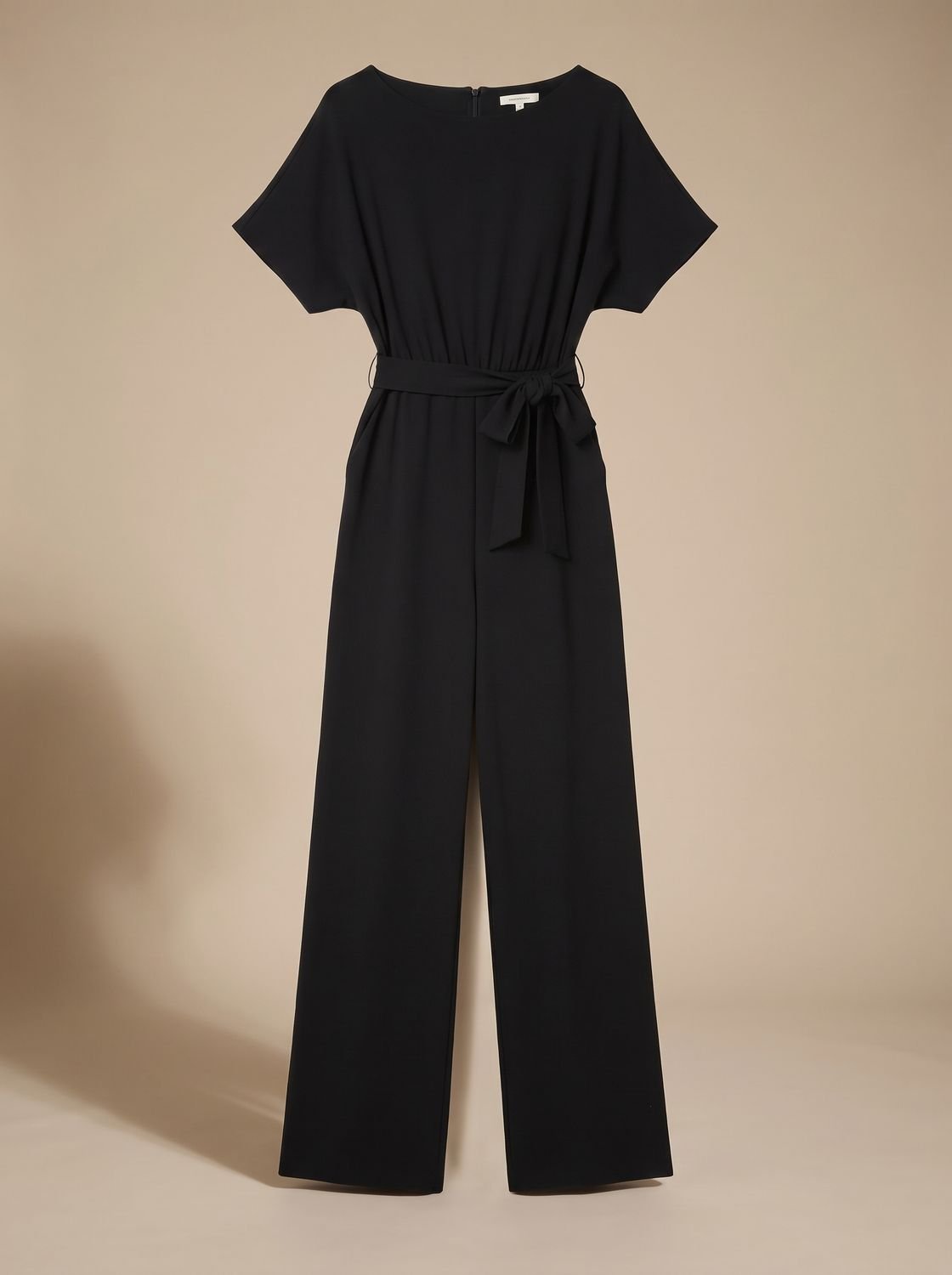 Women's Short-Sleeve Wide-Leg Jumpsuit with Tie Belt