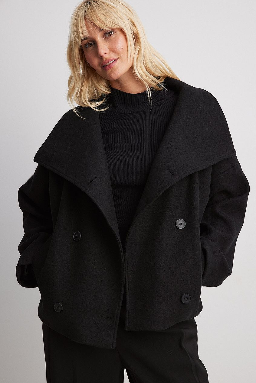 Women's Short Wool-Blend Jacket with Double Snap Closure