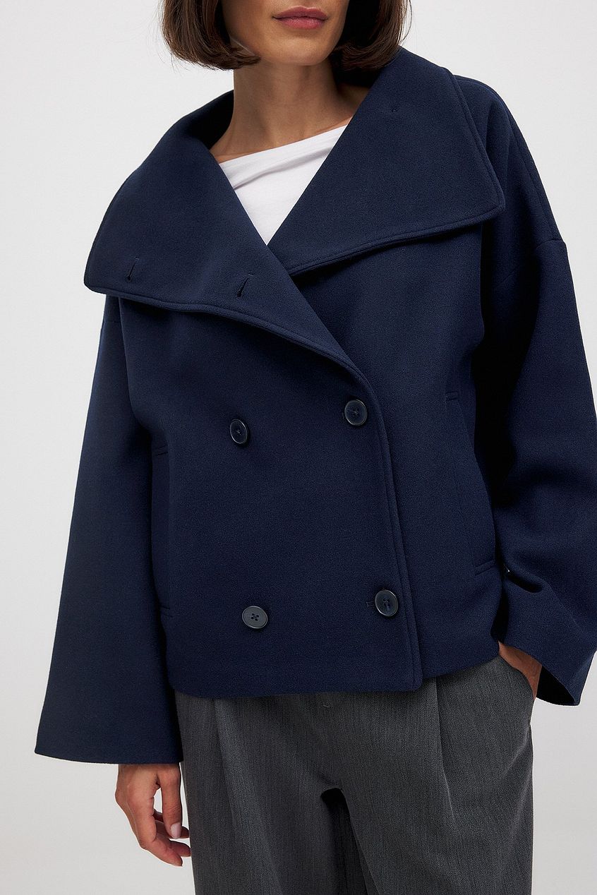 Women's Short Wool-Blend Jacket with Double Snap Closure