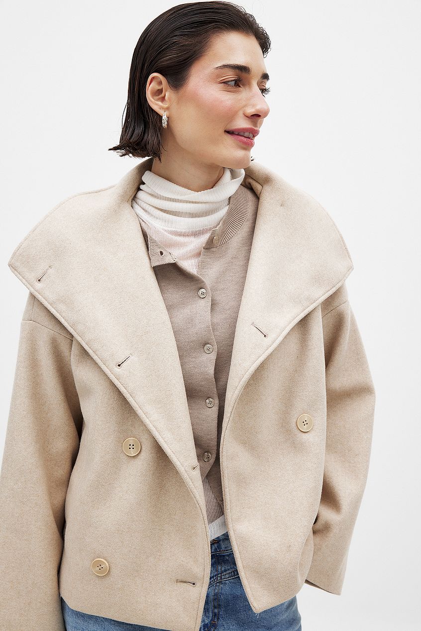 Women's Short Wool-Blend Jacket with Double Snap Closure