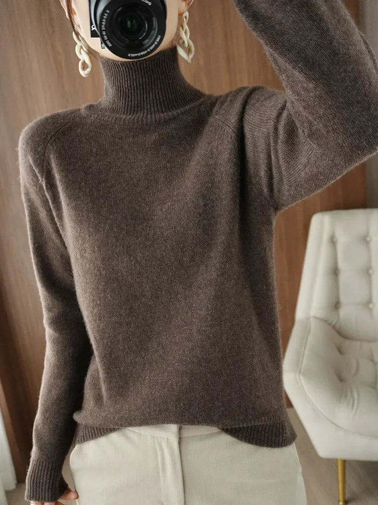 Women's Soft Merino Wool Turtleneck Knit Sweater