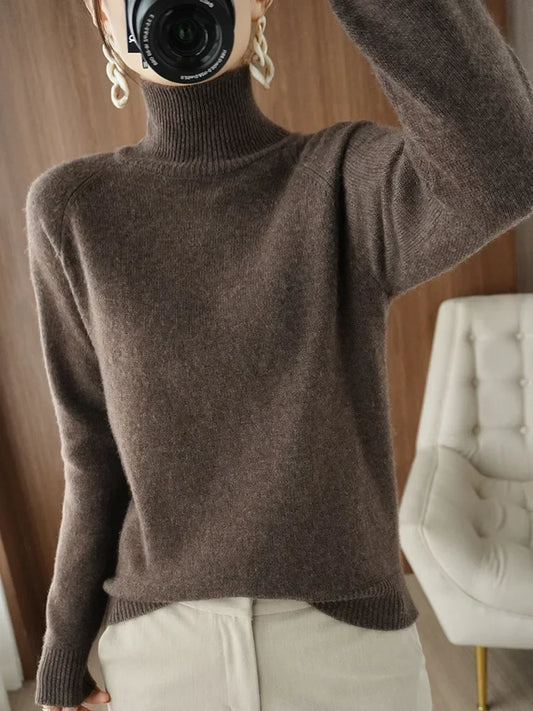 Women's Soft Merino Wool Turtleneck Knit Sweater