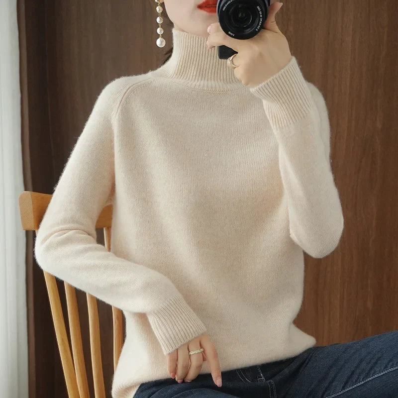 Women's Soft Merino Wool Turtleneck Knit Sweater