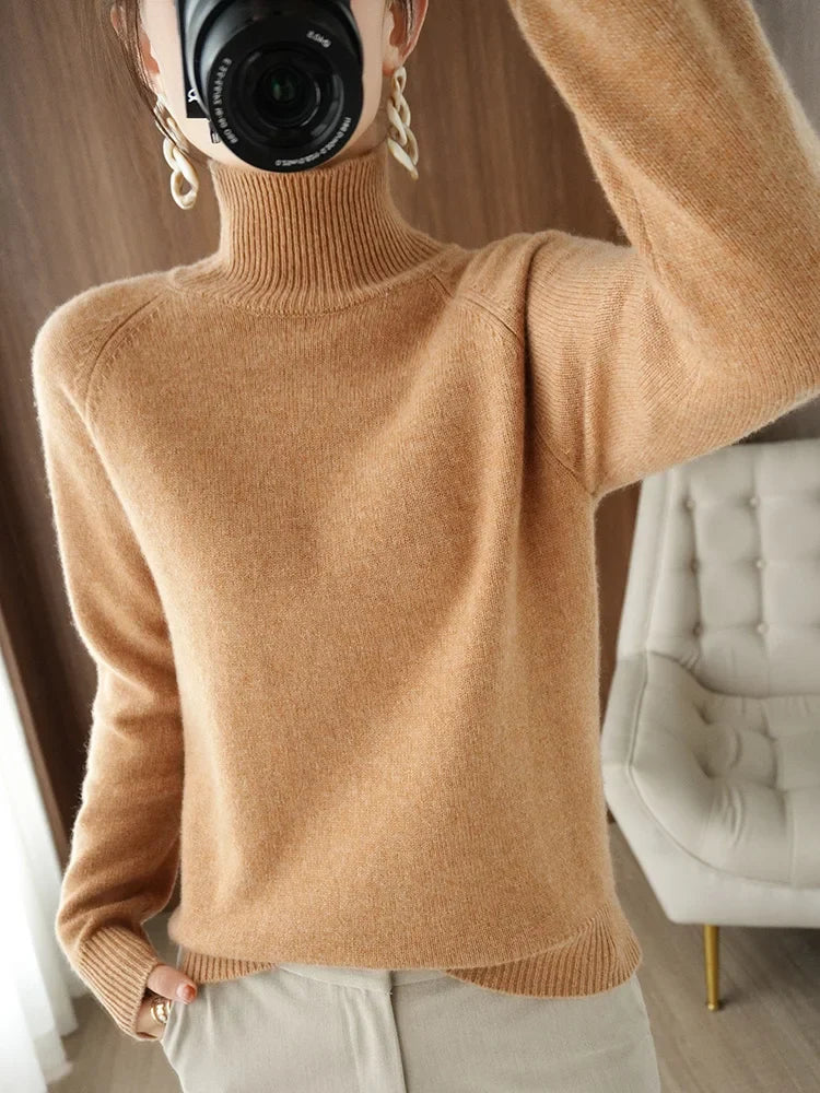 Women's Soft Merino Wool Turtleneck Knit Sweater