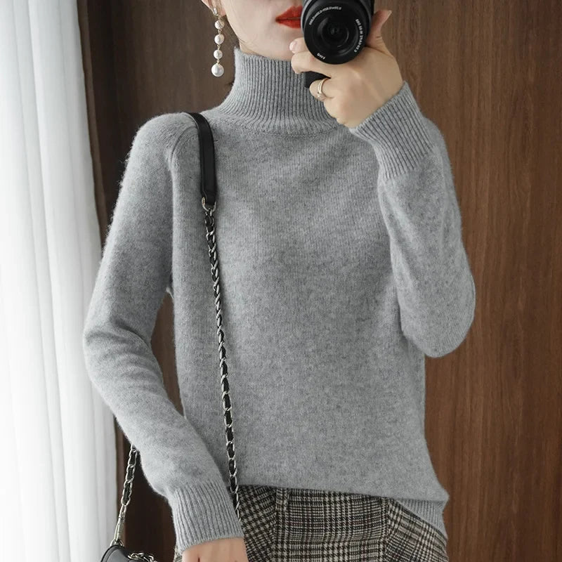Women's Soft Merino Wool Turtleneck Knit Sweater