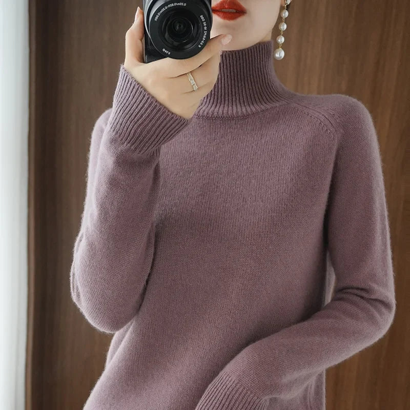 Women's Soft Merino Wool Turtleneck Knit Sweater