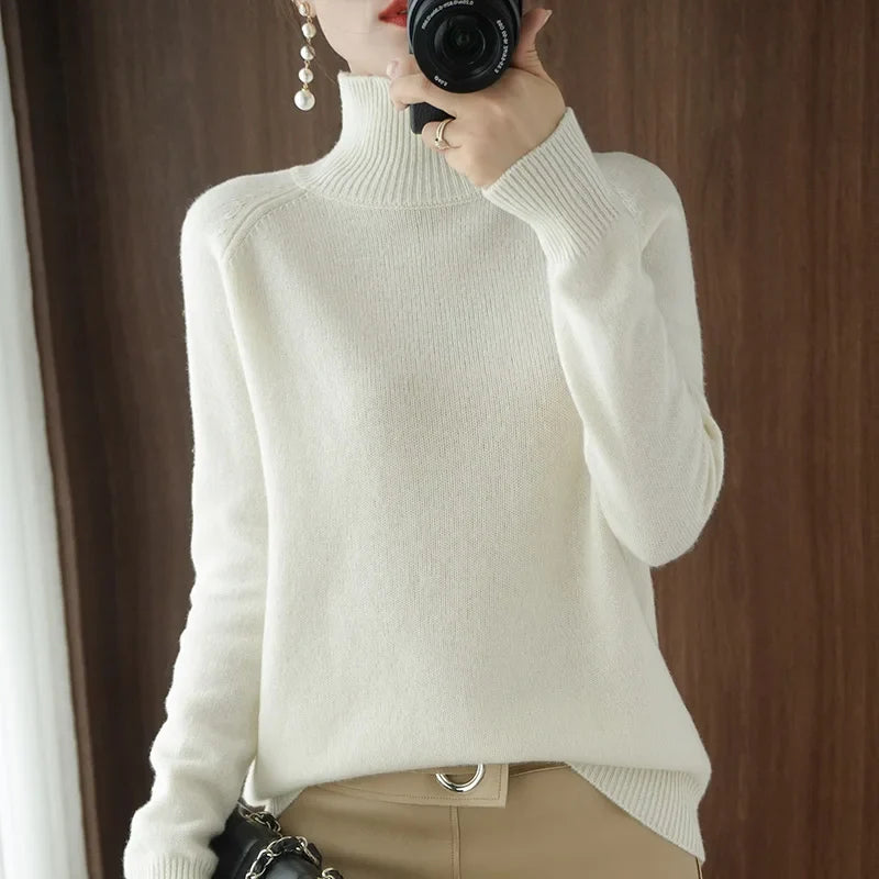 Women's Soft Merino Wool Turtleneck Knit Sweater