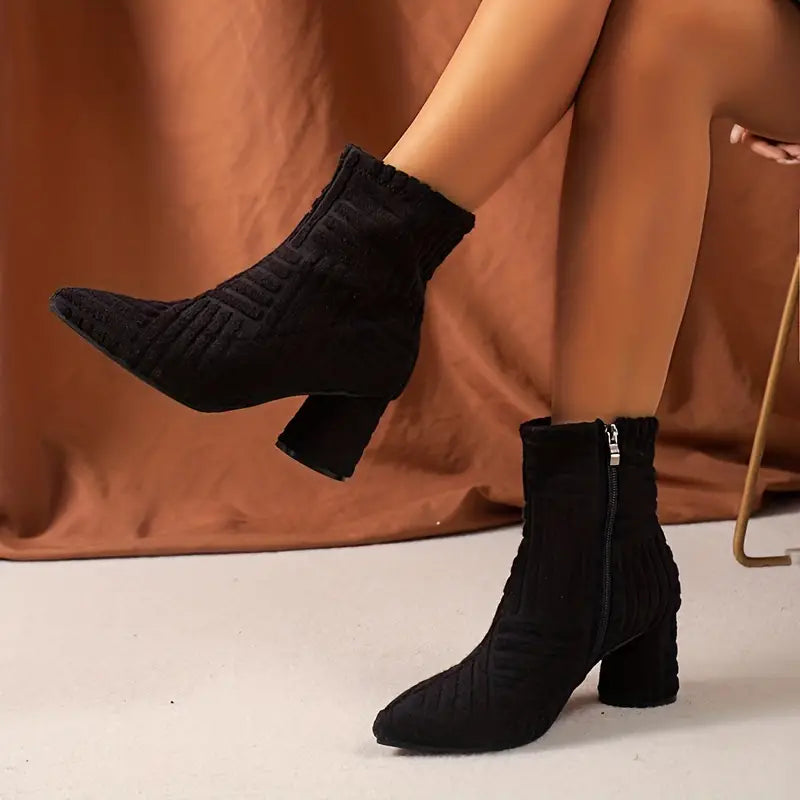 Women's Solid Colour Boots with Block Heel