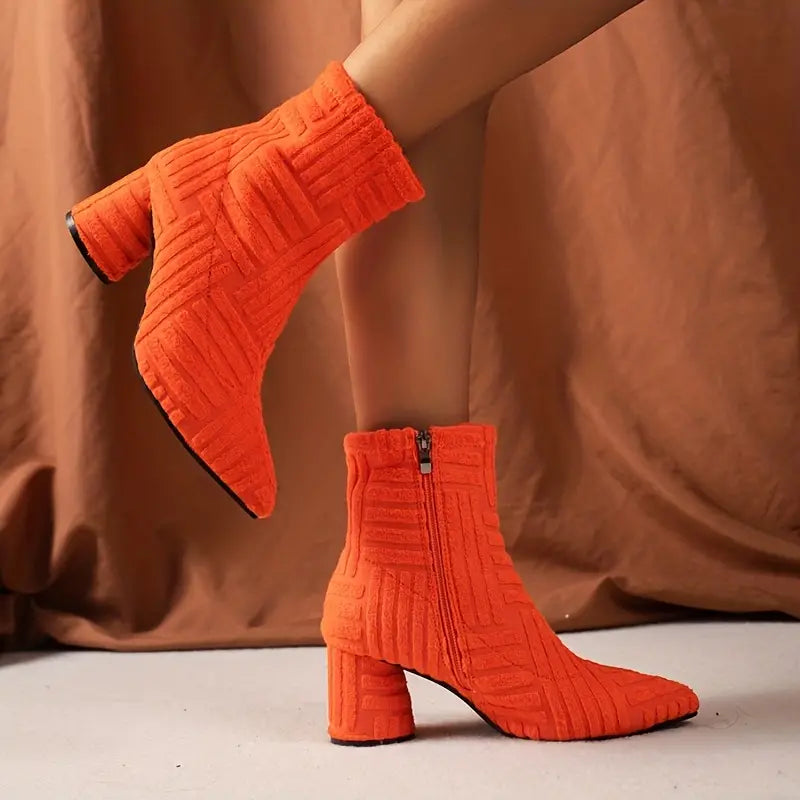 Women's Solid Colour Boots with Block Heel