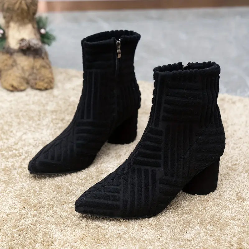 Women's Solid Colour Boots with Block Heel