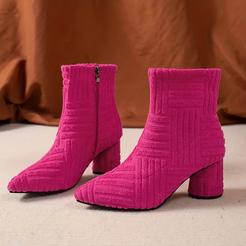 Women's Solid Colour Boots with Block Heel