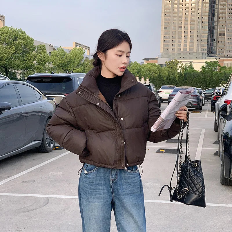 Women's Stand Collar Winter Cropped Puffer Jacket