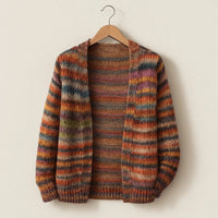 Women's Striped Open-Front Long-Sleeve Knit Cardigan