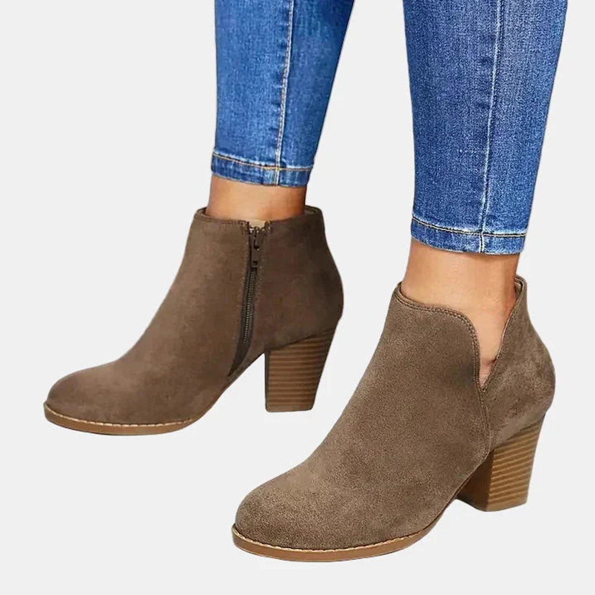 Women's Suede Block-Heel Side-Zip Ankle Boots