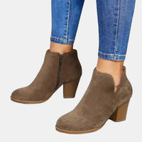 Women's Suede Block-Heel Side-Zip Ankle Boots
