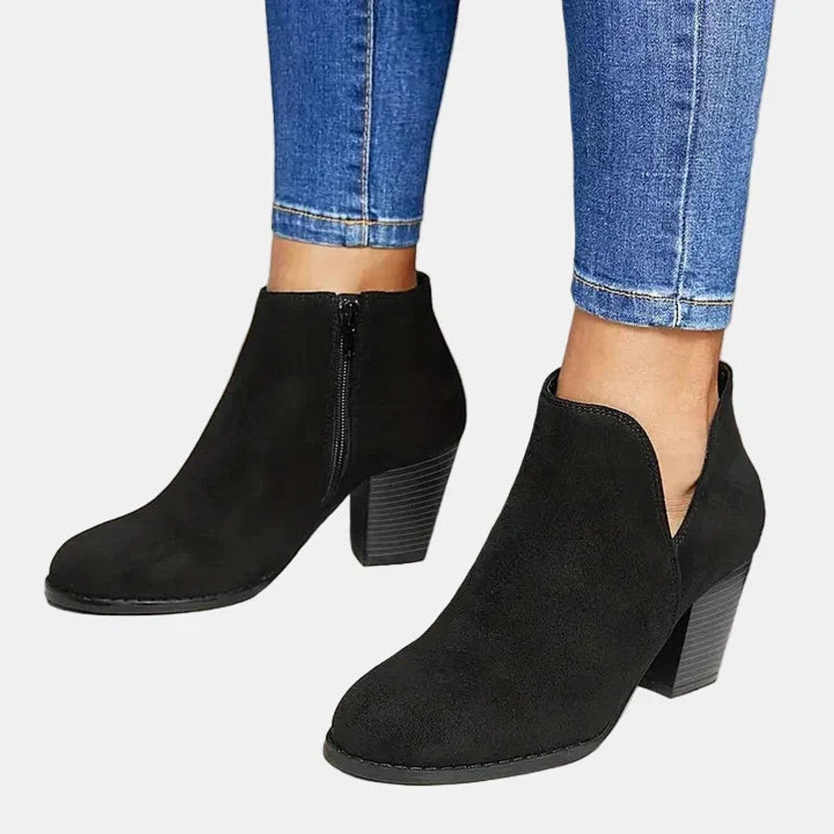 Women's Suede Block-Heel Side-Zip Ankle Boots