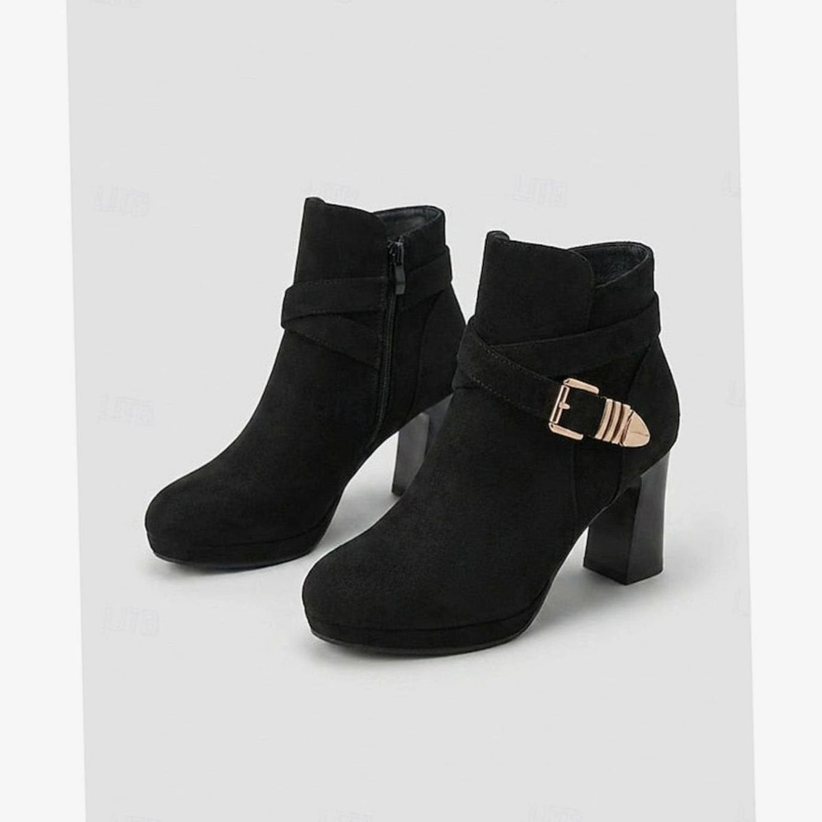 Women's Suede Buckle-Strap Block Heel Ankle Boots