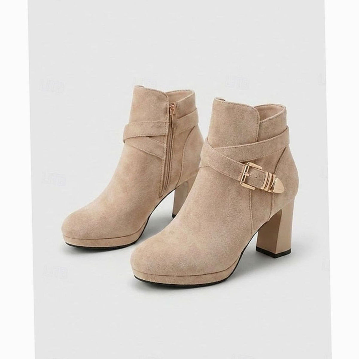 Women's Suede Buckle-Strap Block Heel Ankle Boots