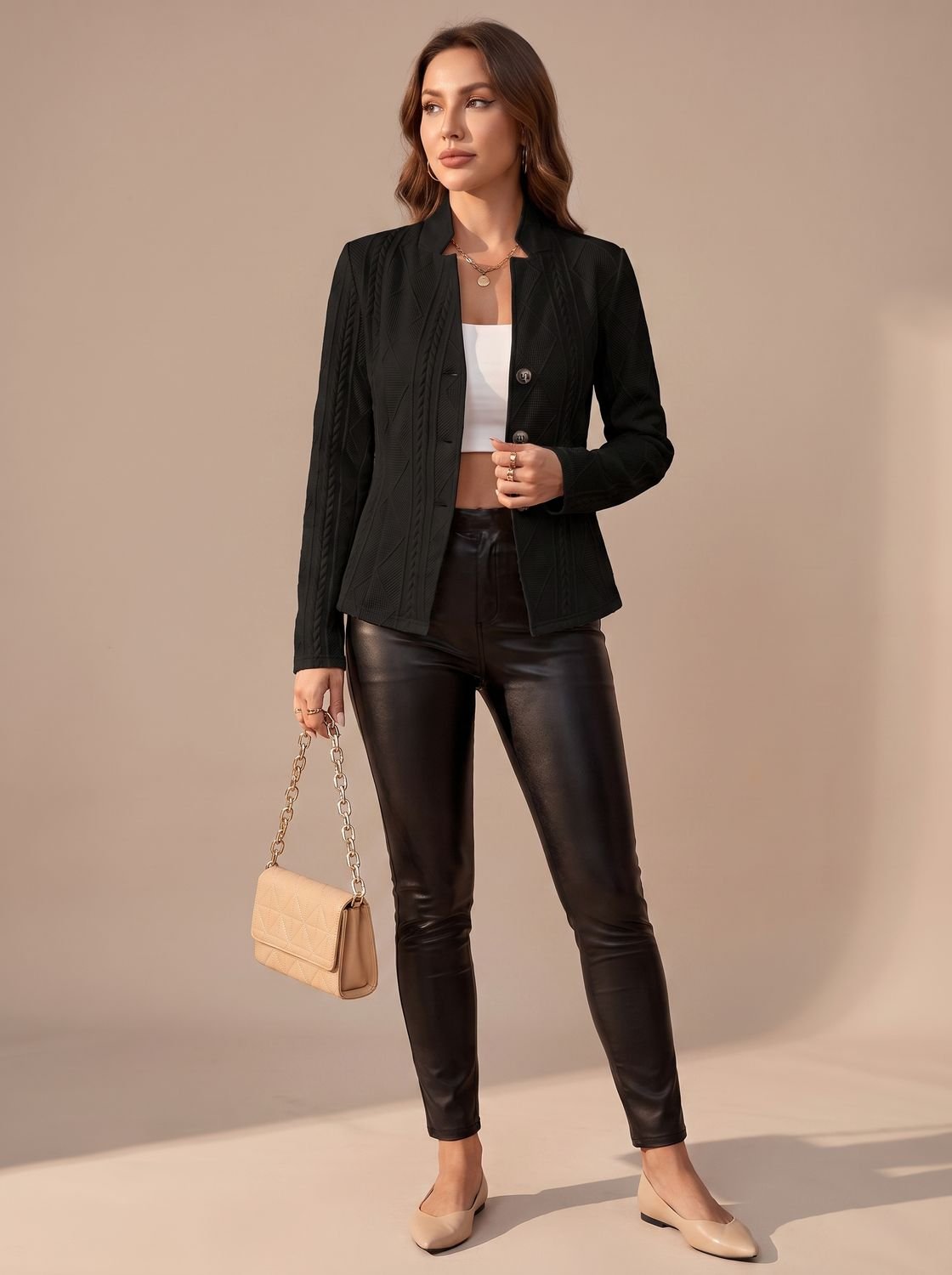 Women's Textured Button-Front Structured Winter Jacket