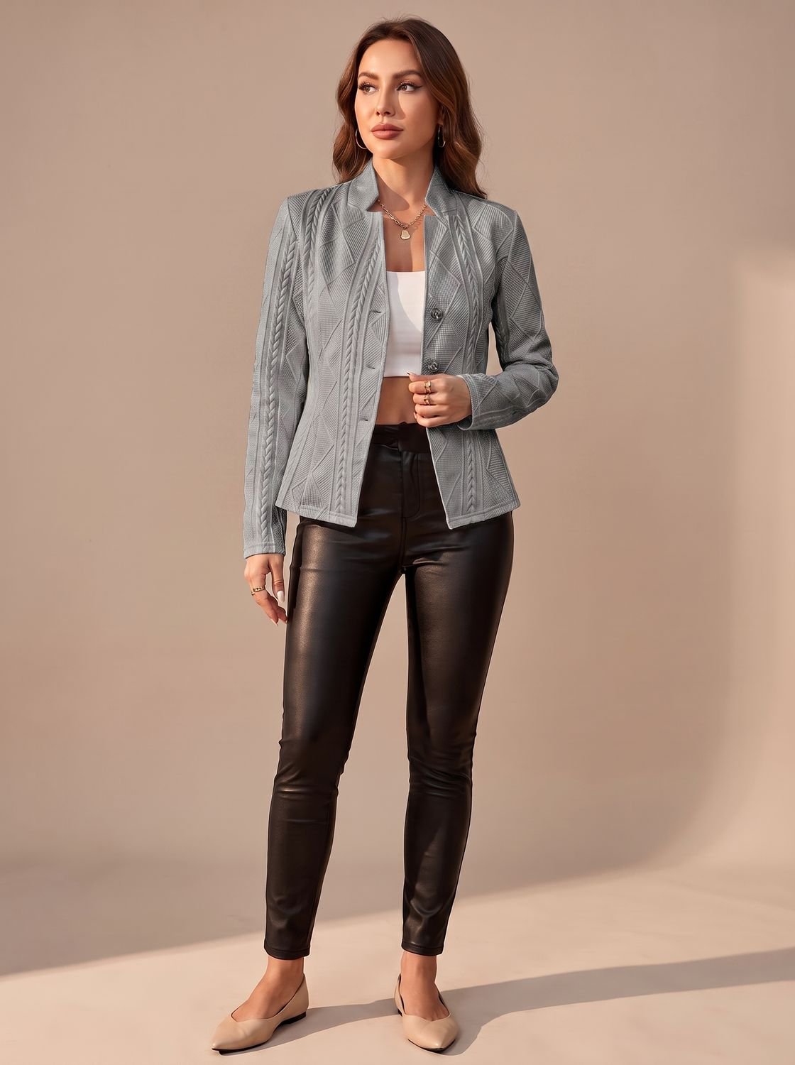 Women's Textured Button-Front Structured Winter Jacket