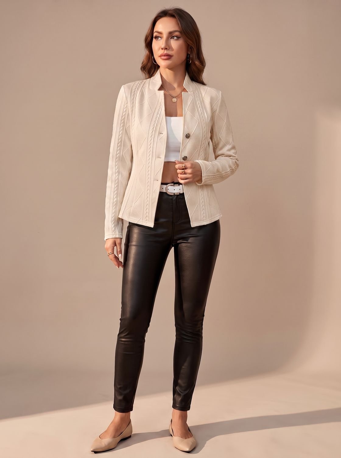 Women's Textured Button-Front Structured Winter Jacket