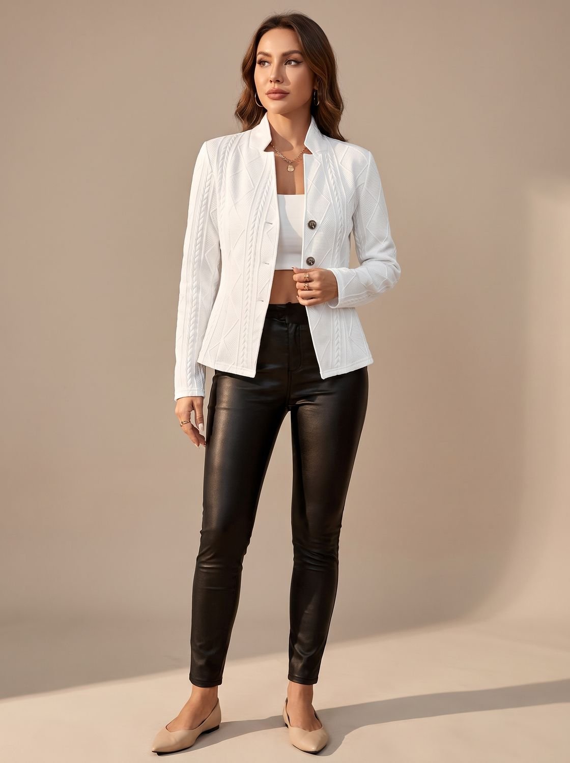 Women's Textured Button-Front Structured Winter Jacket