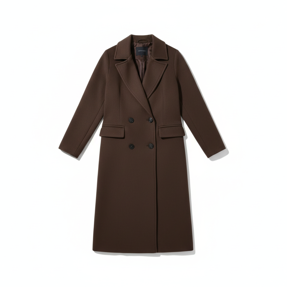 Women's Timeless Textured Double-Breasted Coat with Lapels
