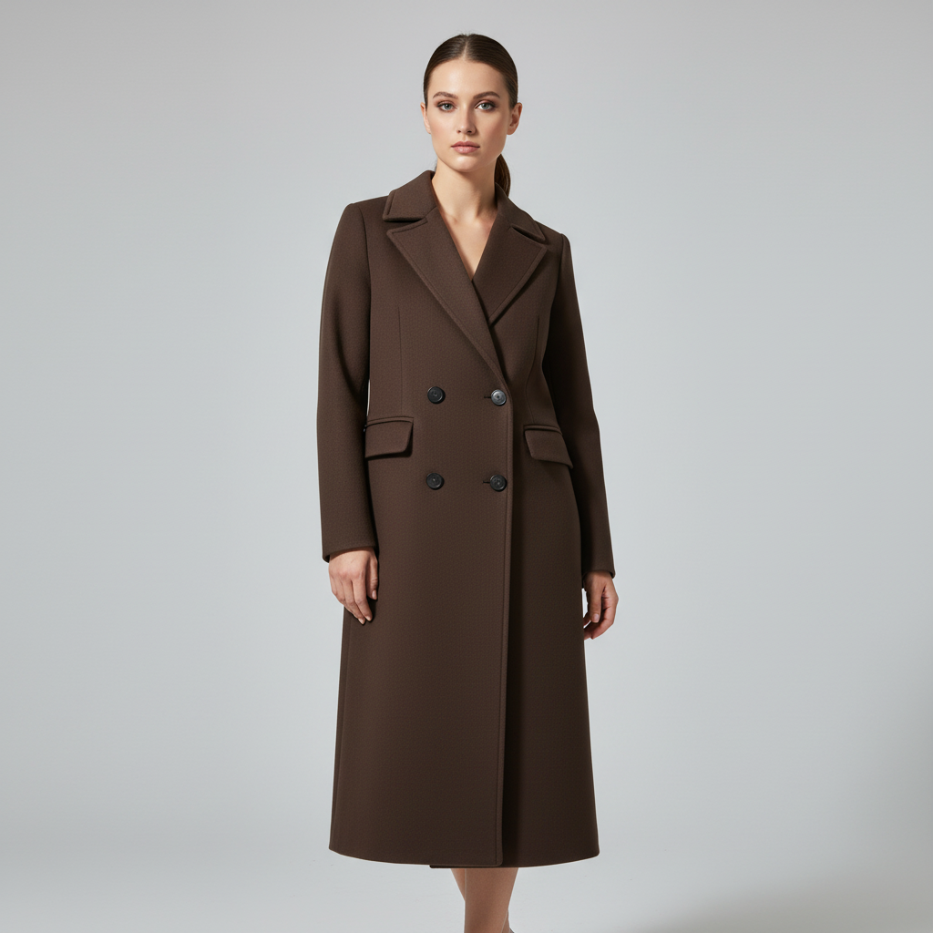 Women's Timeless Textured Double-Breasted Coat with Lapels