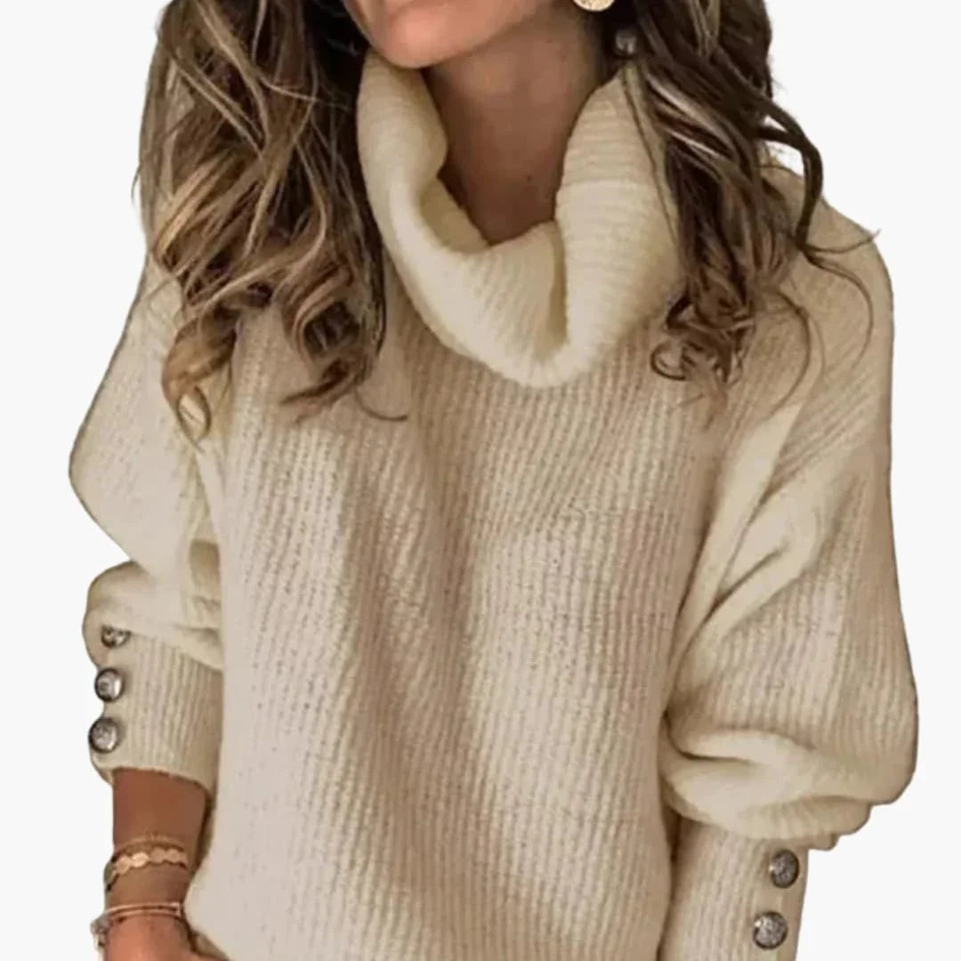 Women's Turtleneck Sweater with Sleeve Buttons