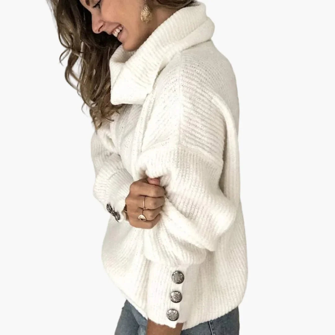 Women's Turtleneck Sweater with Sleeve Buttons