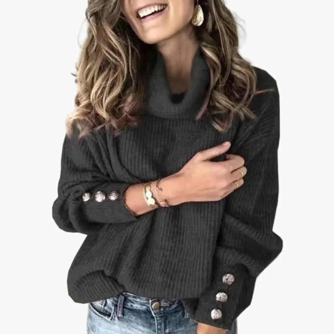 Women's Turtleneck Sweater with Sleeve Buttons