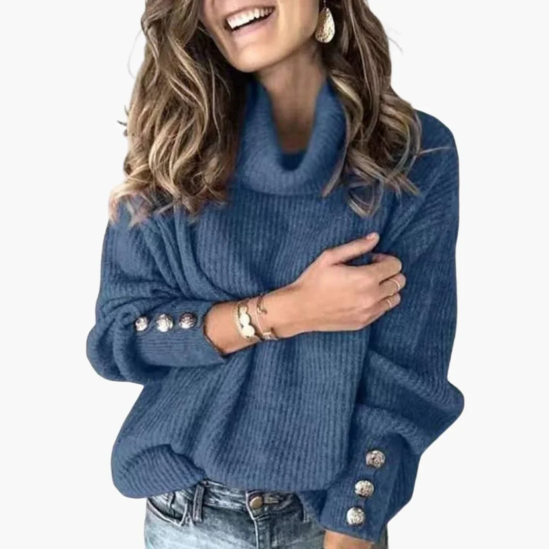 Women's Turtleneck Sweater with Sleeve Buttons