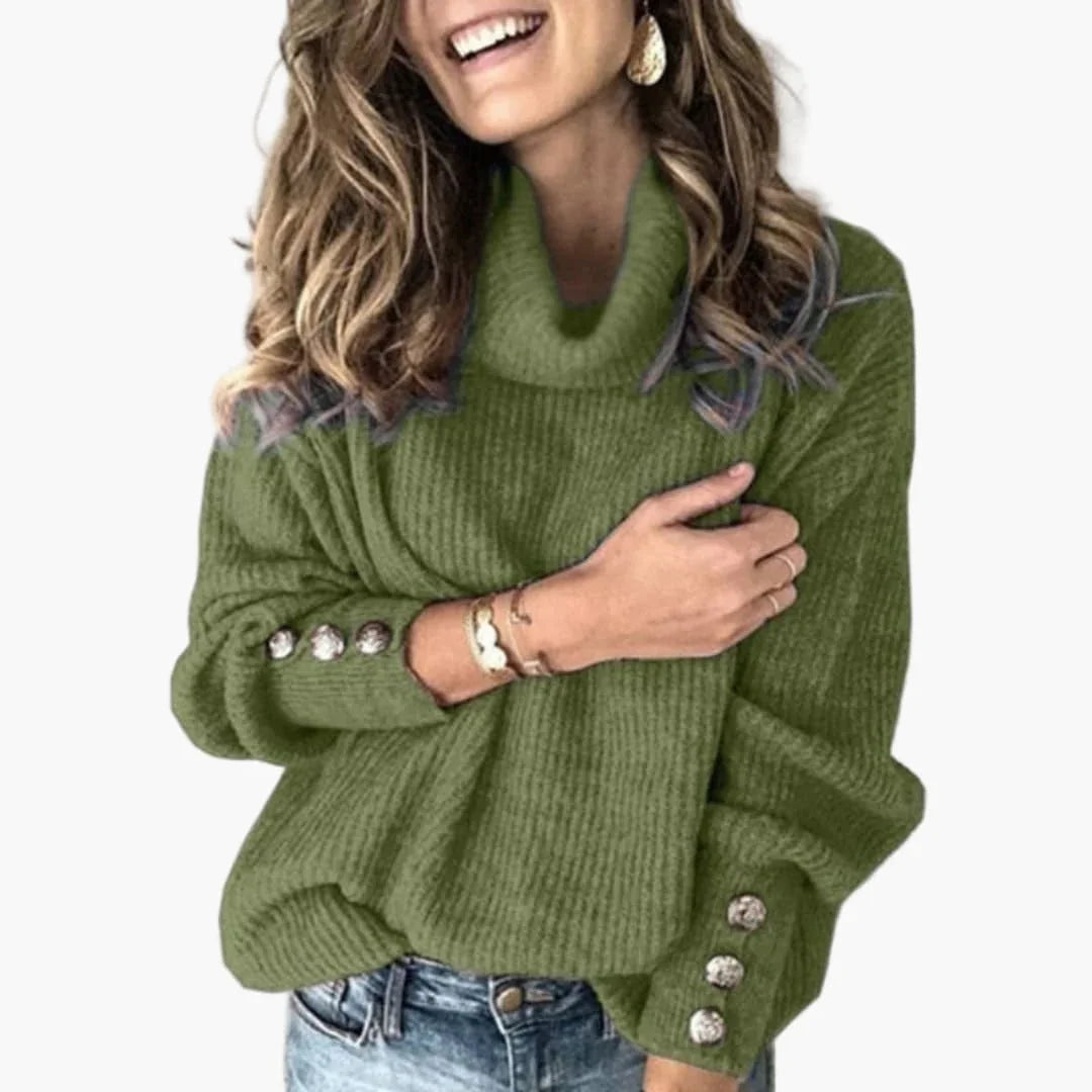 Women's Turtleneck Sweater with Sleeve Buttons
