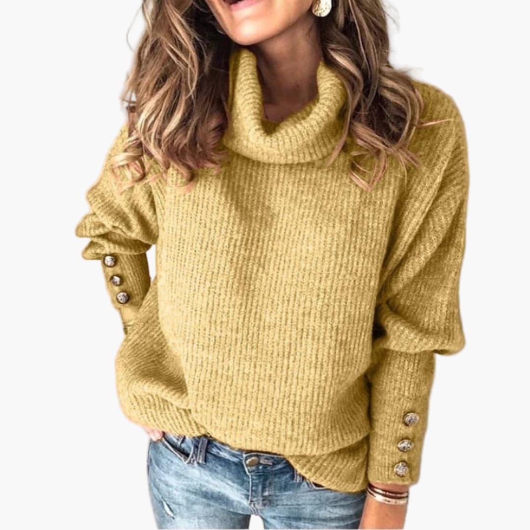 Women's Turtleneck Sweater with Sleeve Buttons