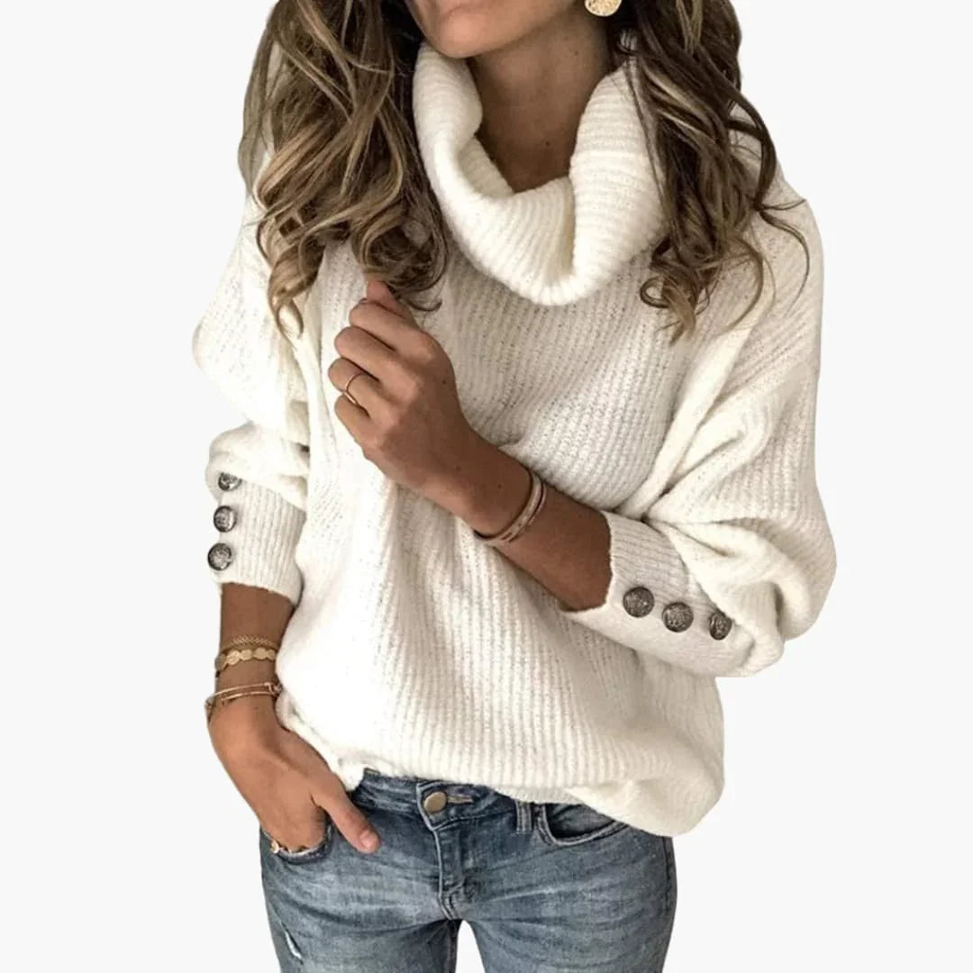 Women's Turtleneck Sweater with Sleeve Buttons