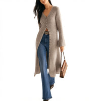 Women's V-Neck Longline Button-Front Knit Cardigan