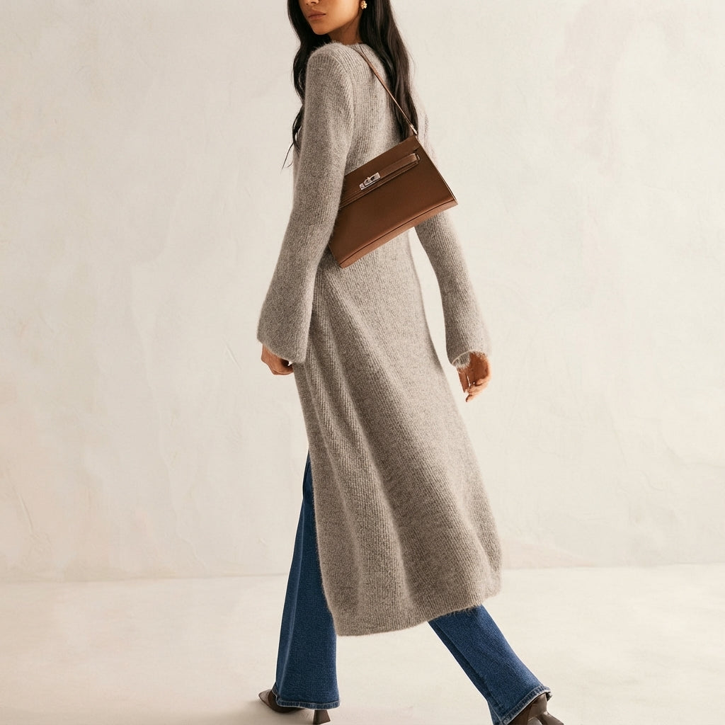 Women's V-Neck Longline Button-Front Knit Cardigan