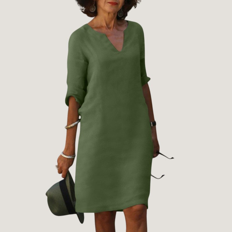Women's V-Neck Midi Dress - Lightweight and Breathable Fabric