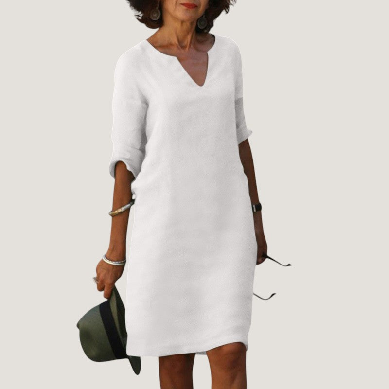 Women's V-Neck Midi Dress - Lightweight and Breathable Fabric
