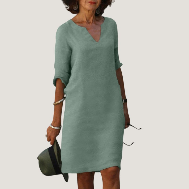Women's V-Neck Midi Dress - Lightweight and Breathable Fabric