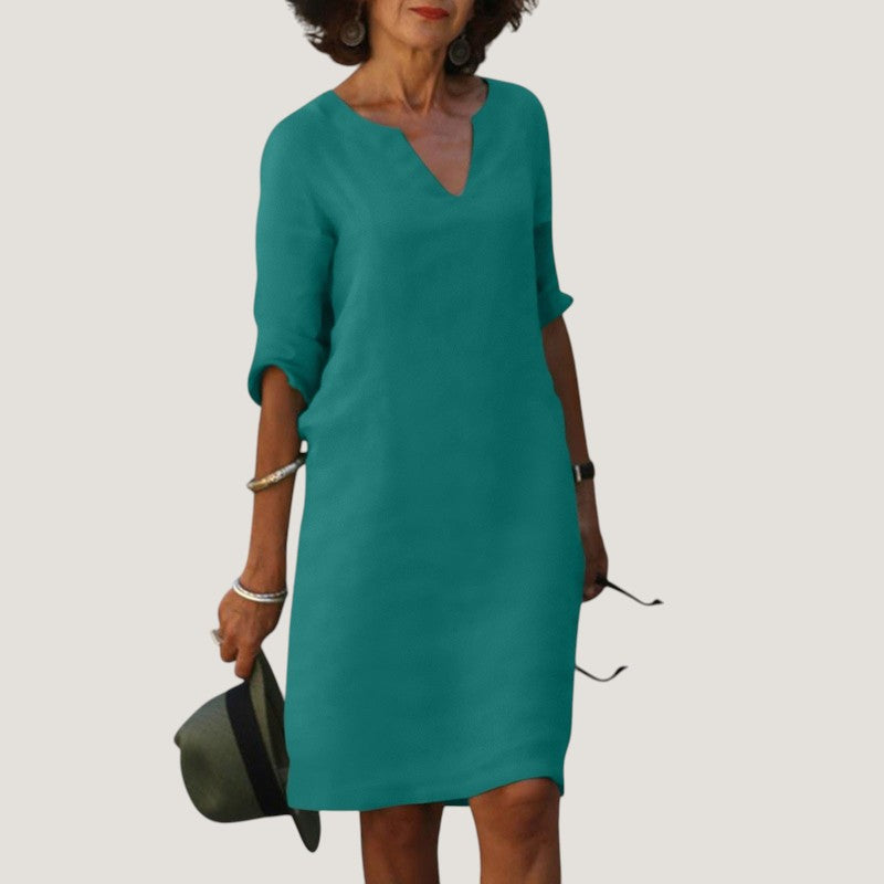 Women's V-Neck Midi Dress - Lightweight and Breathable Fabric