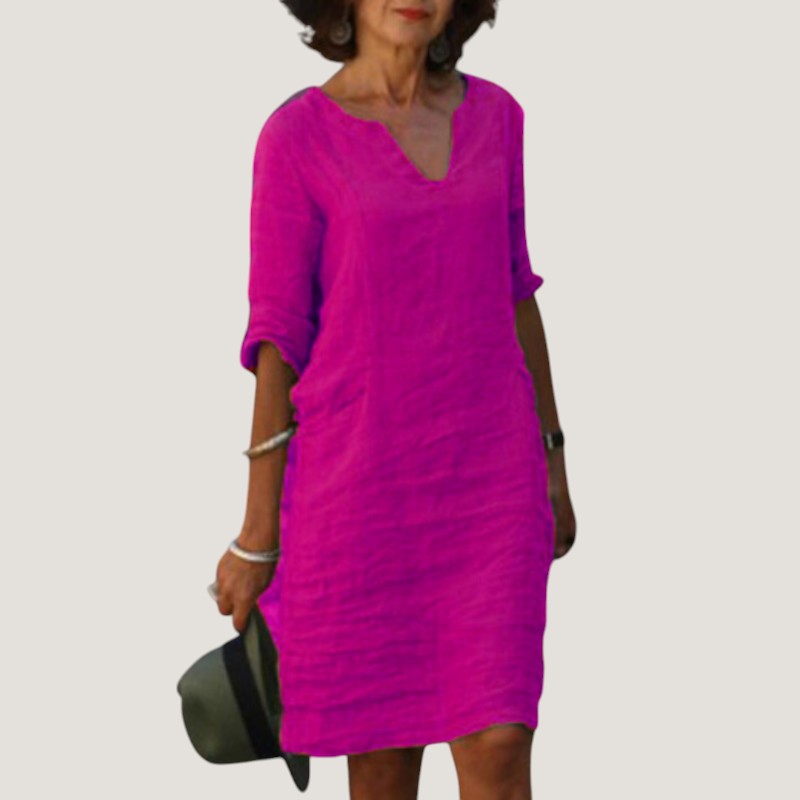 Women's V-Neck Midi Dress - Lightweight and Breathable Fabric