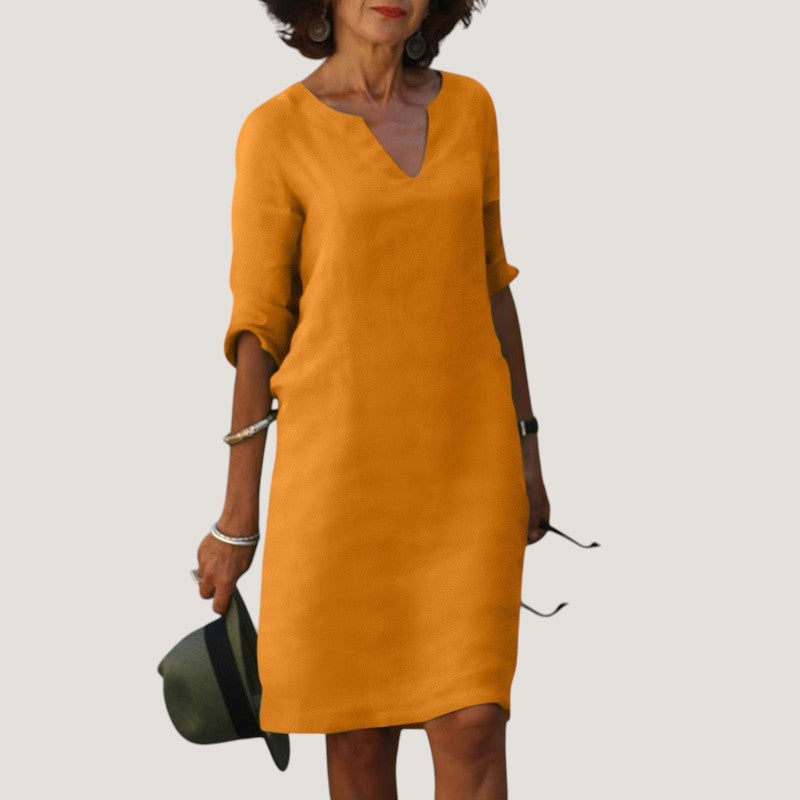 Women's V-Neck Midi Dress - Lightweight and Breathable Fabric