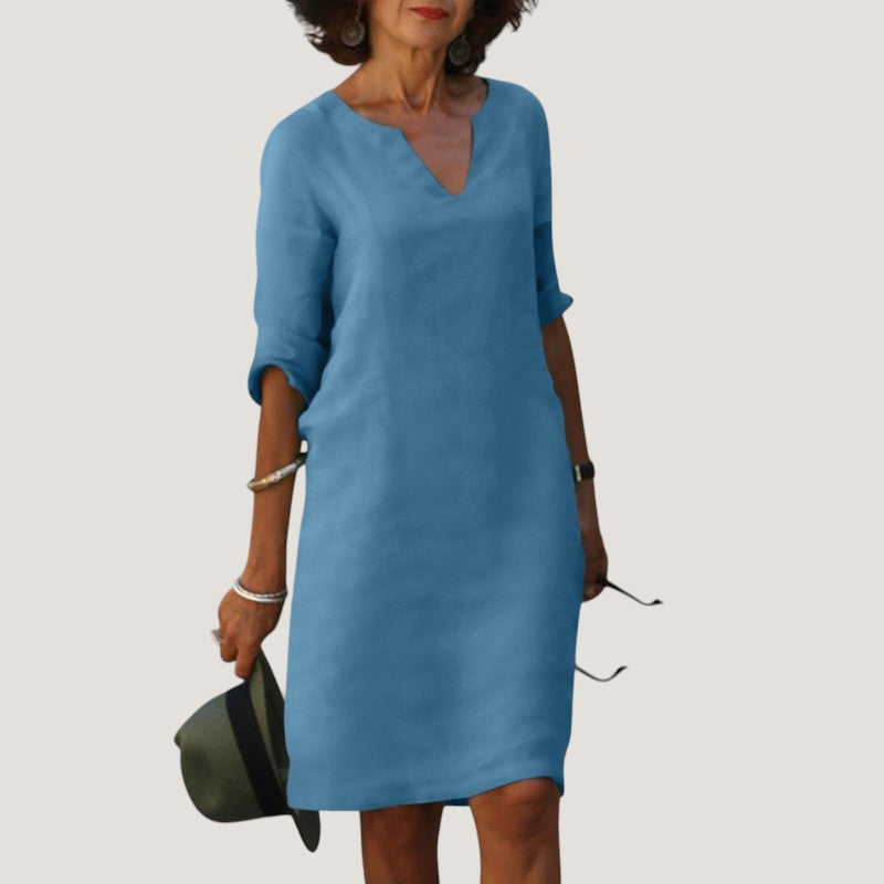 Women's V-Neck Midi Dress - Lightweight and Breathable Fabric