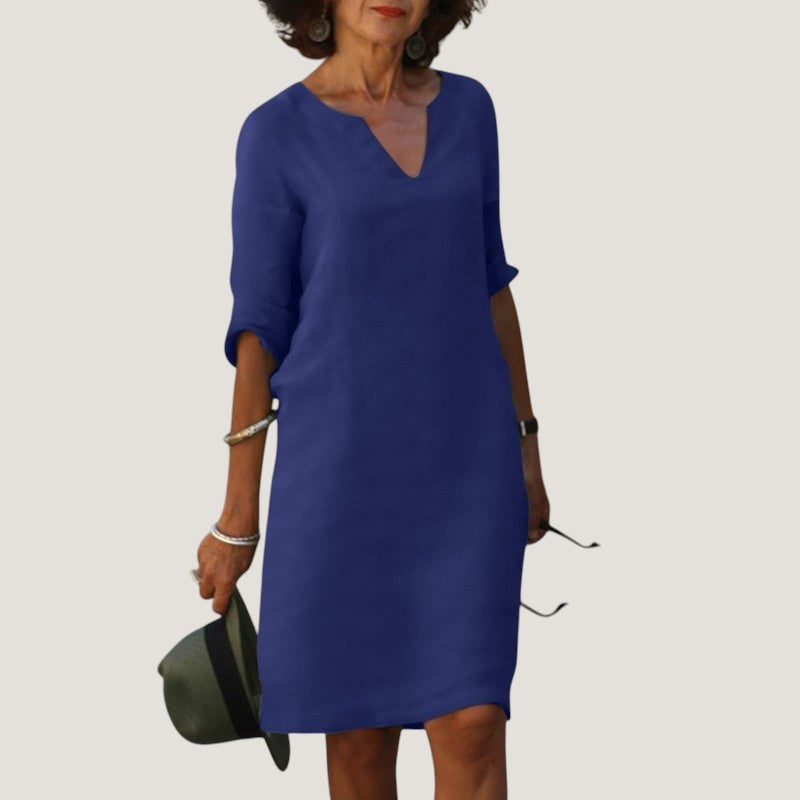 Women's V-Neck Midi Dress - Lightweight and Breathable Fabric