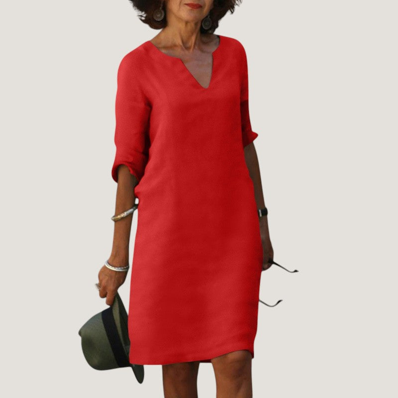 Women's V-Neck Midi Dress - Lightweight and Breathable Fabric
