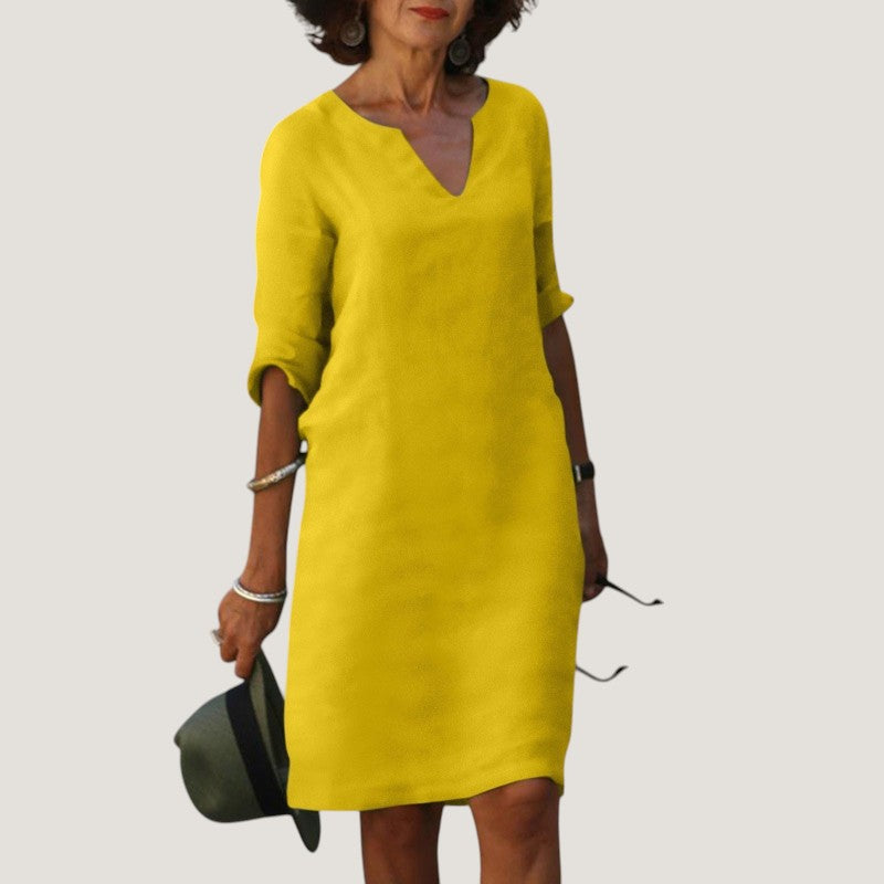 Women's V-Neck Midi Dress - Lightweight and Breathable Fabric