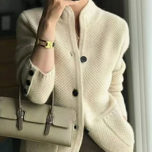 Women's V-Neck Open-Pocket Knit Button Cardigan Sweater