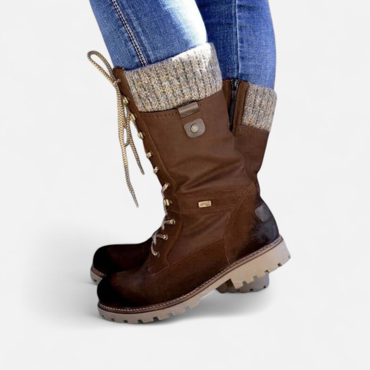 Women’s Warm Padded Winter Lace-Up Mid-Calf Boots with Knit Cuffs and Durable Sole